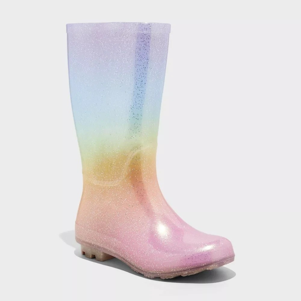 Big Girls' Cece Glitter Rain Boots by Cat & Jack Ombre Size 6 New With Tags